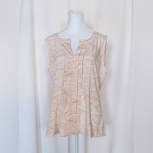 Calvin Klein Womens Medium Sleeveless Pleated Front Blouse Pink White